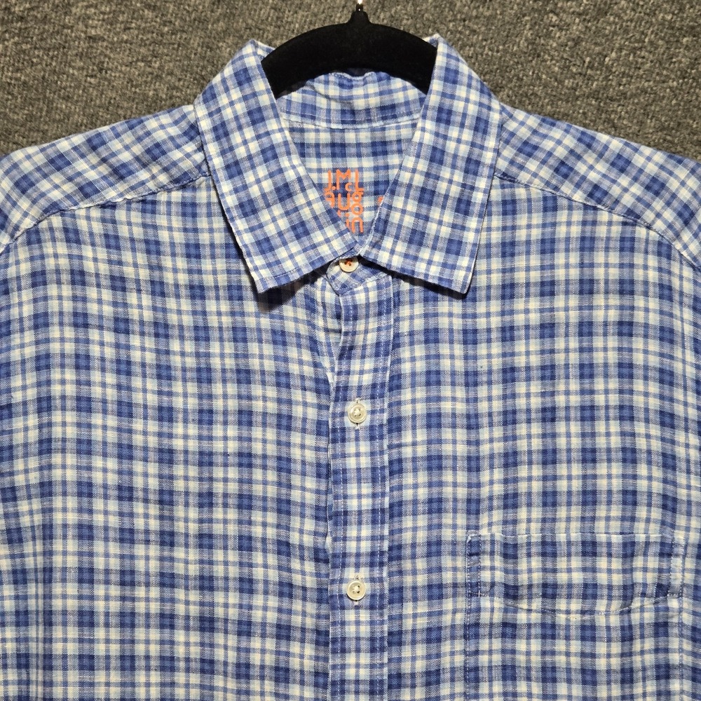 J.McLaughlin Button Down Shirt Mens Small Blue Plaid Linen Long Sleeve
